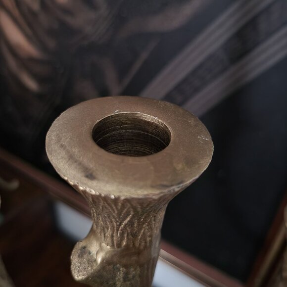 Gold Metal Faux Bois Candle Holder, Gold Branch Candelabra, Farmhouse,  20" Tall - Picture 4 of 4